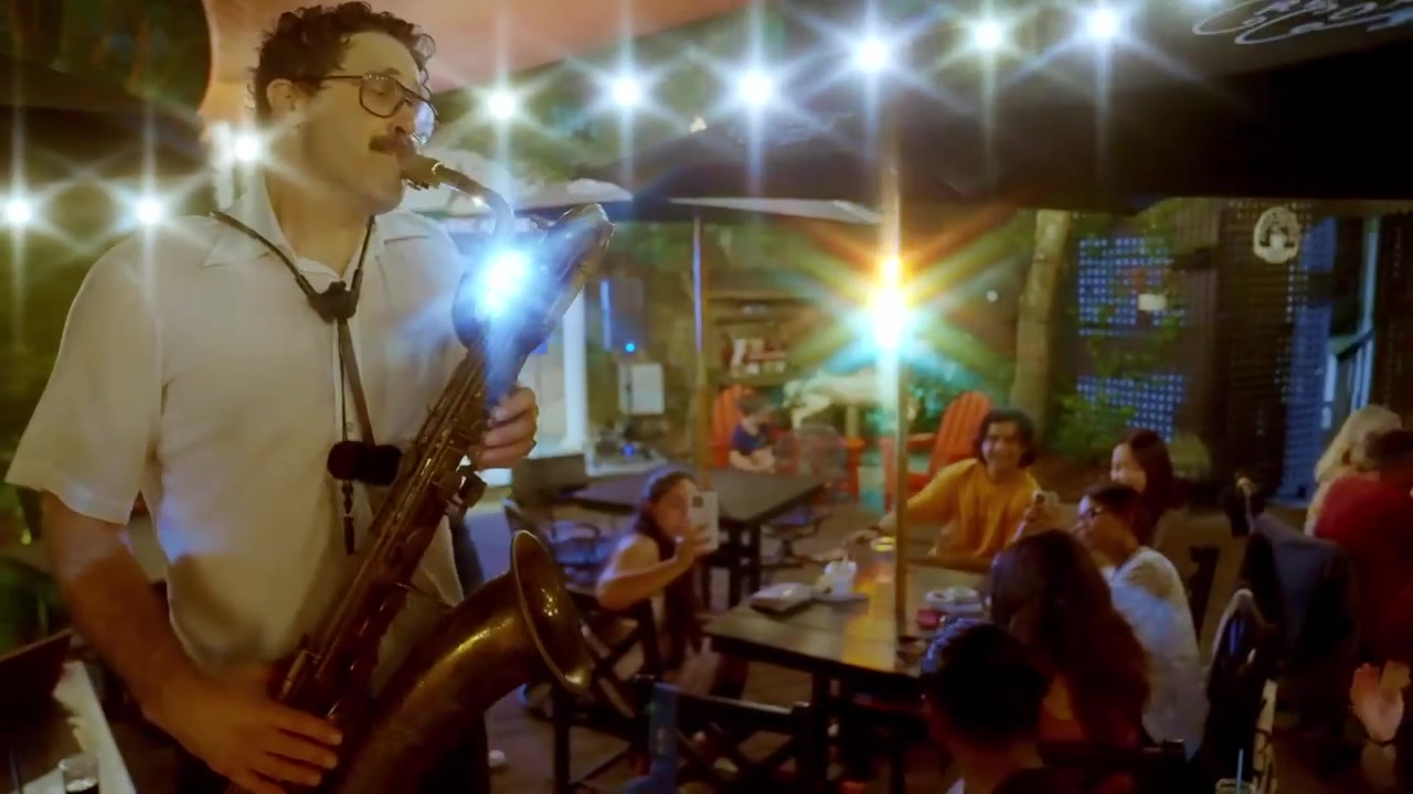 Noah Tabakin playing baritone saxophone live